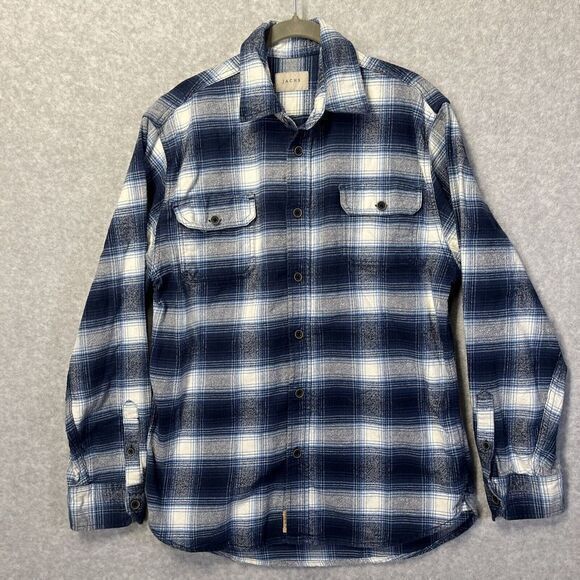Jachs Men's Heritage Flannel Button-Up Shacket Shirt M‎  Long Sleeve Blue Plaid - Picture 1 of 9